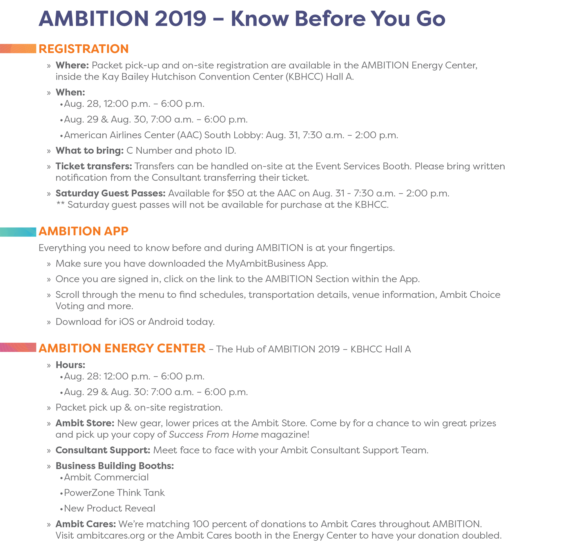 AMBITION 2019 know before you go